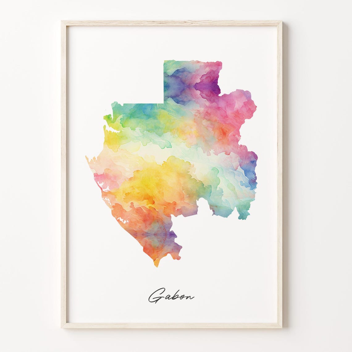 Gabon Watercolor Map Print Colorful African Country Silhouette Art