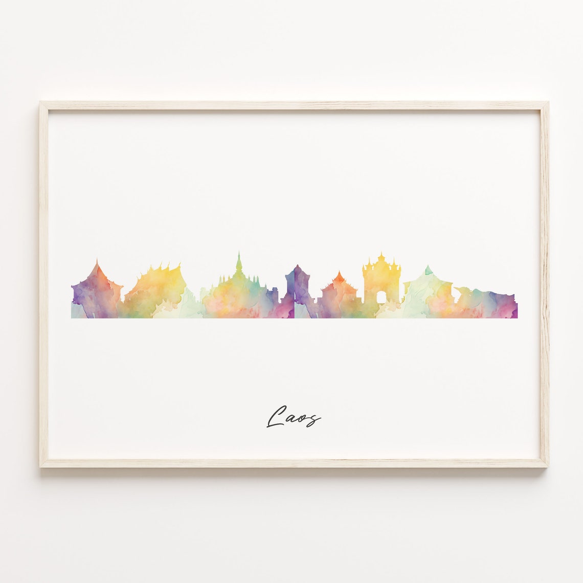 Laos Southeast Asia Watercolor Skyline Cityscape Travel Poster