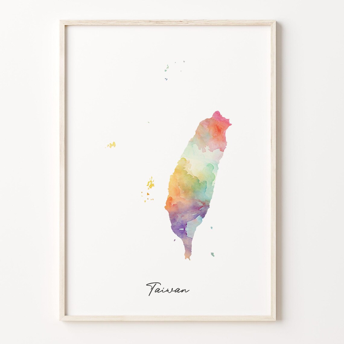 Taiwan Watercolor Island Map Pastel Rainbow Silhouette Print