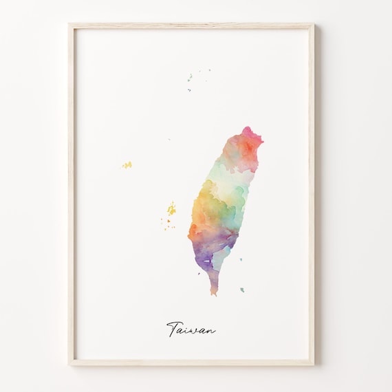 Taiwan Watercolor Island Map Pastel Rainbow Silhouette Print