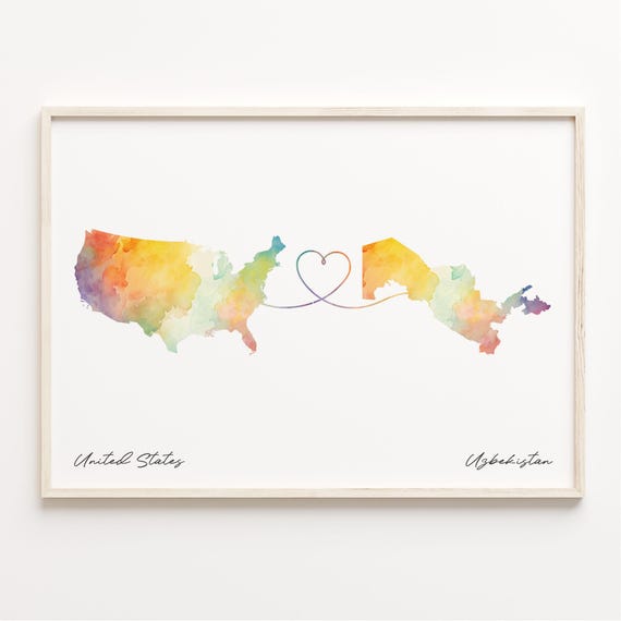 Us To Uzbekistan Print Watercolor Map Poster Uzbek Gift Wall Art Adventure Awaits C23192