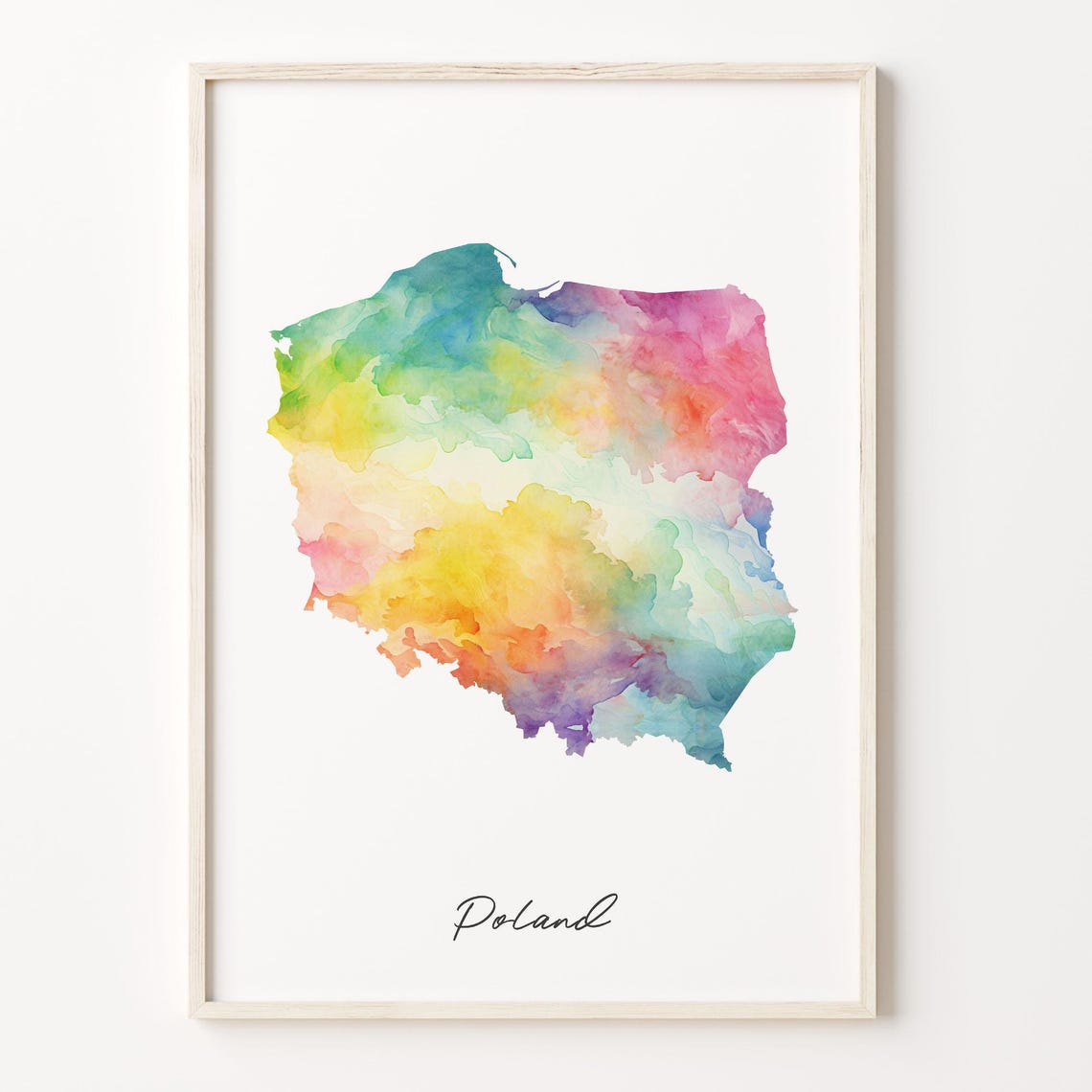 Poland Watercolor Country Map Pastel Rainbow Silhouette Print