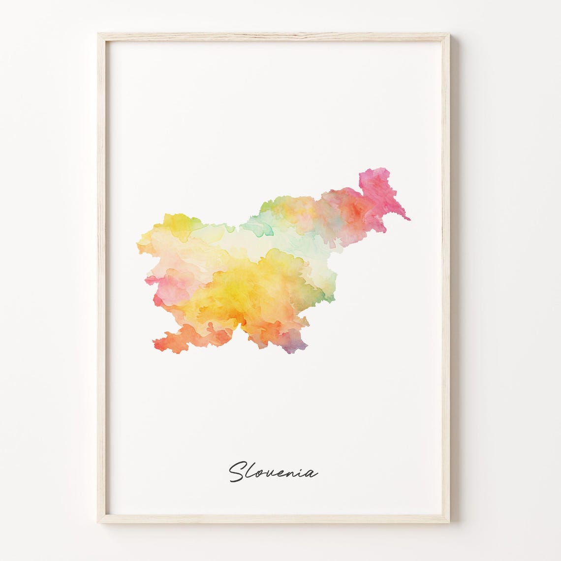Slovenia Watercolor Country Map Pastel Rainbow Silhouette Print