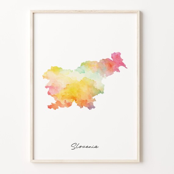 Slovenia Watercolor Country Map Pastel Rainbow Silhouette Print