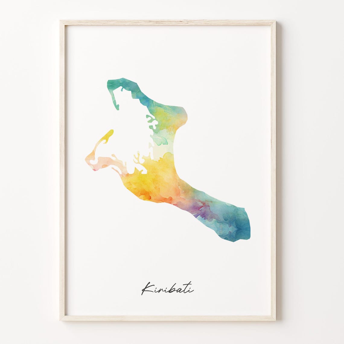 Kiribati Island Watercolor Map Pacific Country Shape Art Print
