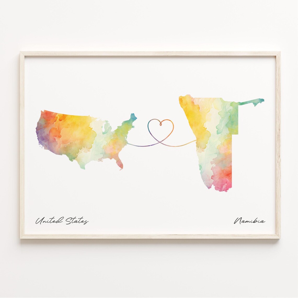 Us To Namibia Watercolor Map Poster, Travel Print