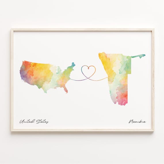 Us To Namibia Watercolor Map Poster, Travel Print