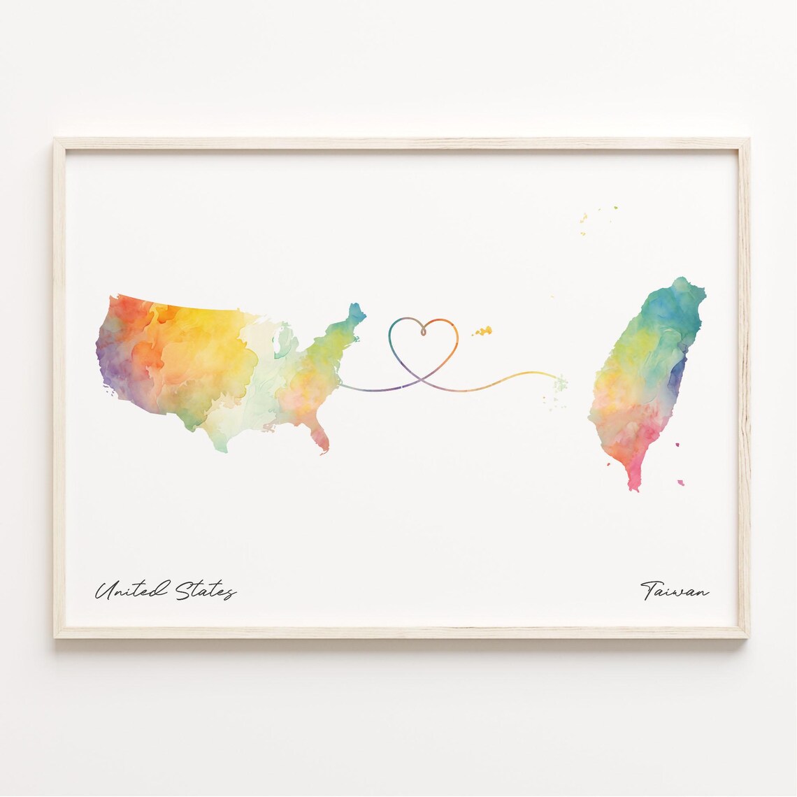 Us To Taiwan Watercolor Map Art Print