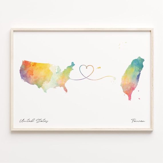 Us To Taiwan Watercolor Map Art Print