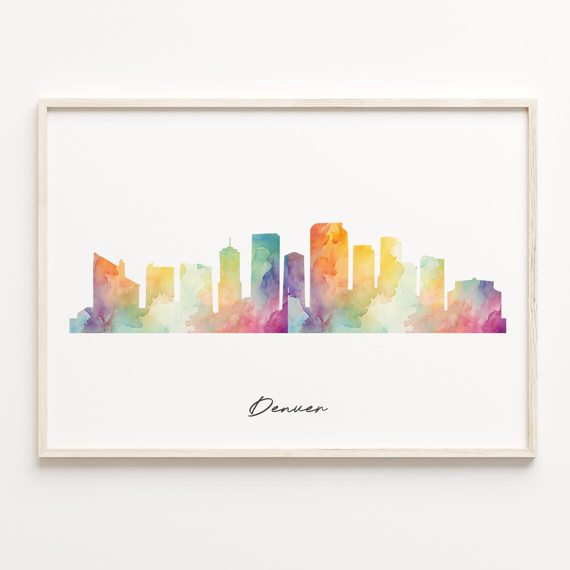 Denver Colorado Rainbow Wash Watercolor Skyline Cityscape Poster