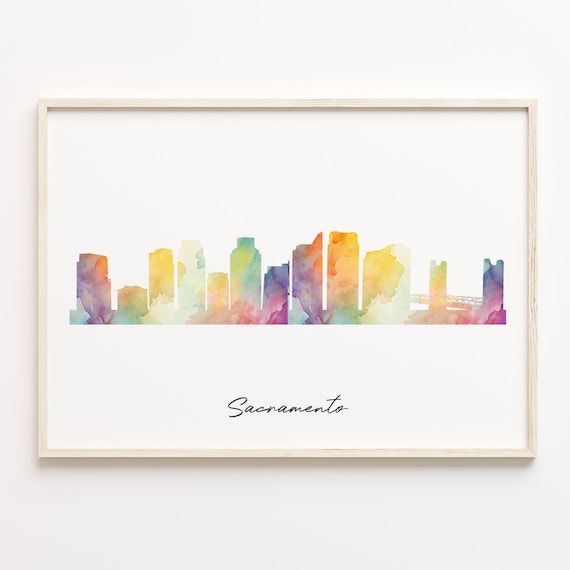 Sacramento California Rainbow Wash Watercolor Skyline Poster