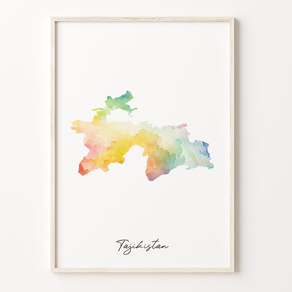Tajikistan Watercolor Country Map Soft Rainbow Hues Art Poster