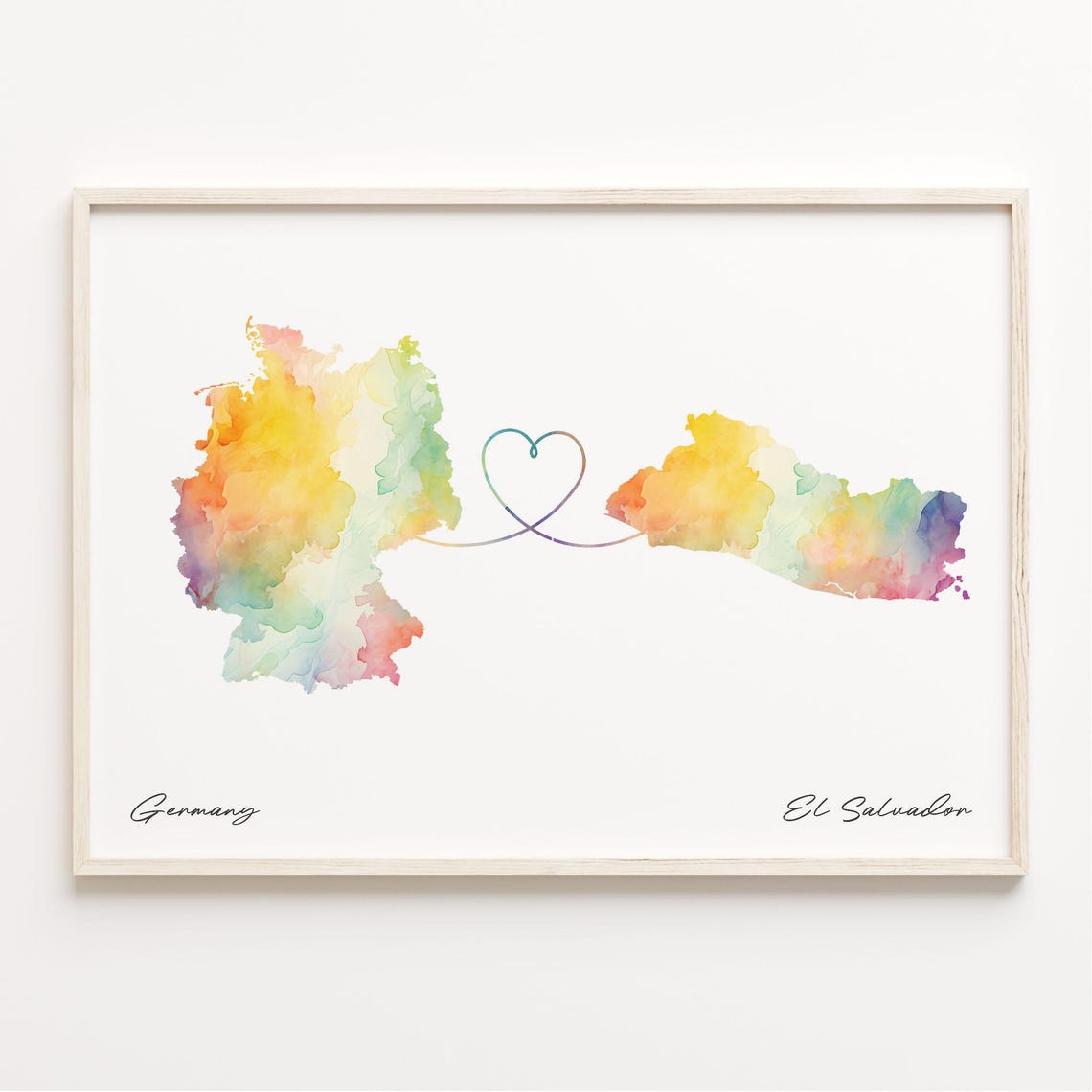 Germany To El Salvador Watercolor Map Heart Connection Love Poster