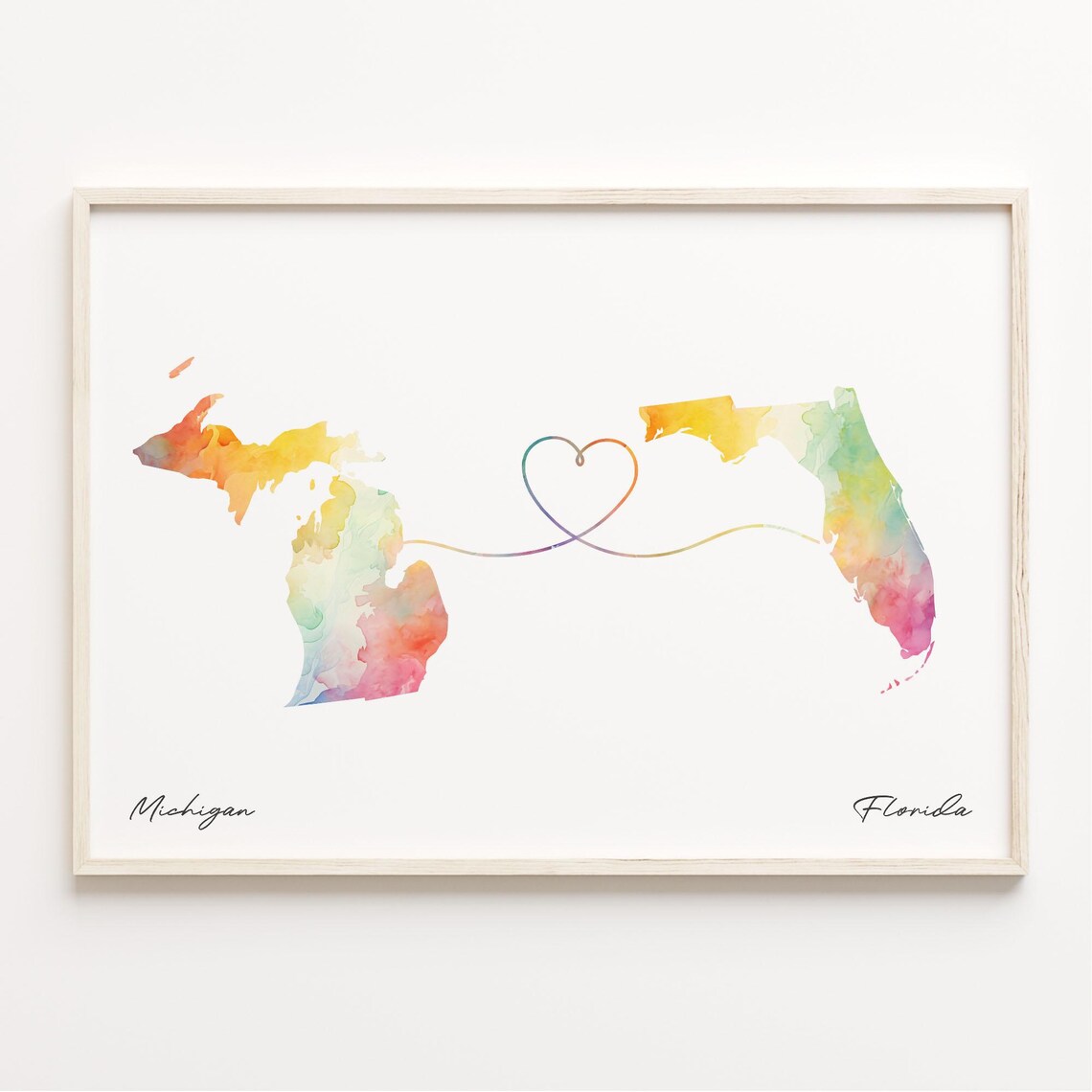 Michigan To Florida Watercolor Map Travel Poster