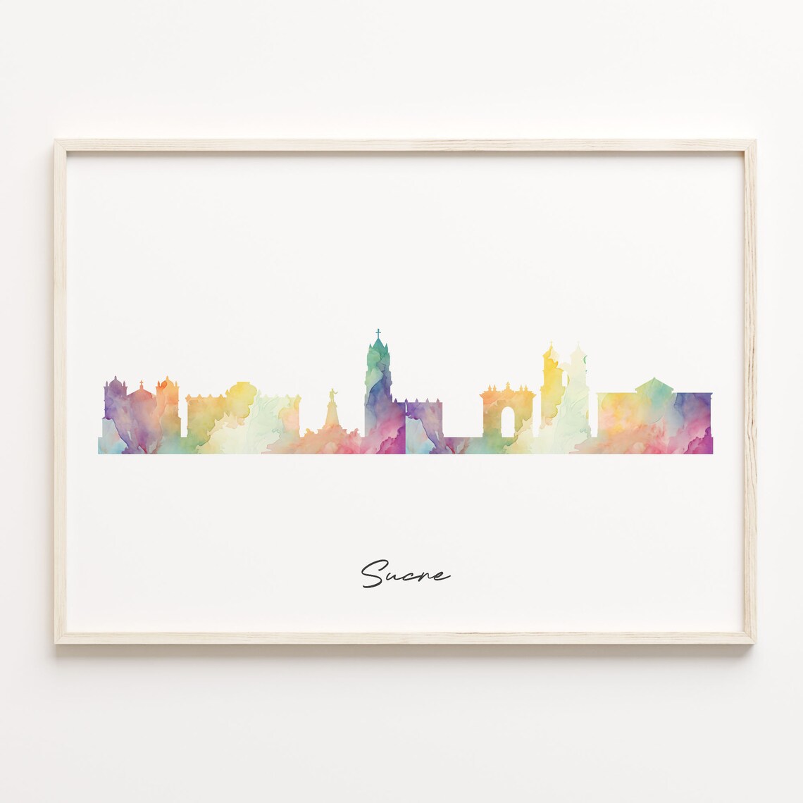 Sucre Bolivia Watercolor Skyline Colonial Cityscape Travel Poster