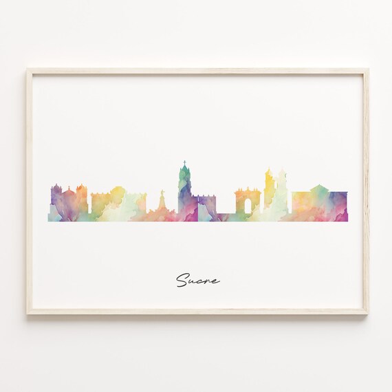 Sucre Bolivia Watercolor Skyline Colonial Cityscape Travel Poster