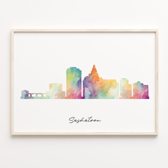 Saskatoon Canada Watercolor Skyline Cityscape Colorful Modern Poster