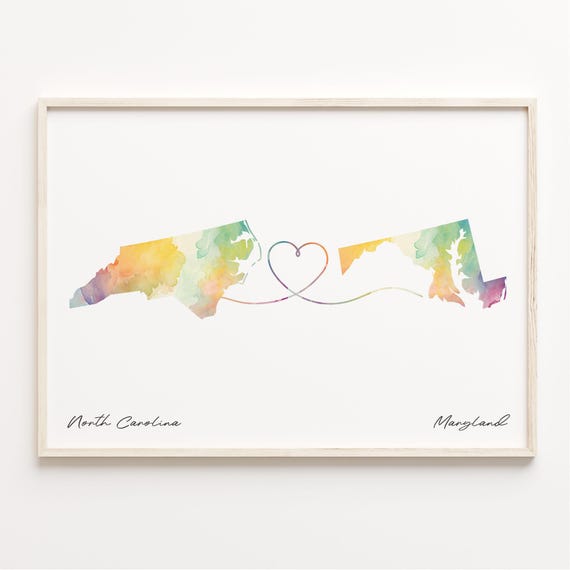 North Carolina to Maryland Watercolor Map Art Print