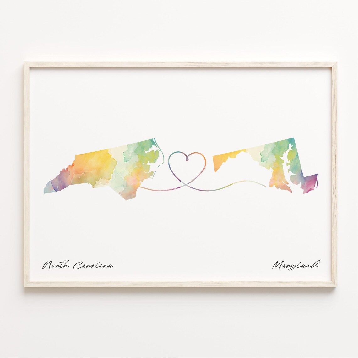 North Carolina to Maryland Watercolor Map Art Print