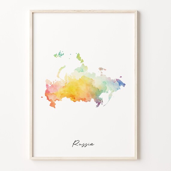 Russia Colorful Watercolor Map Minimalist Modern Country Poster