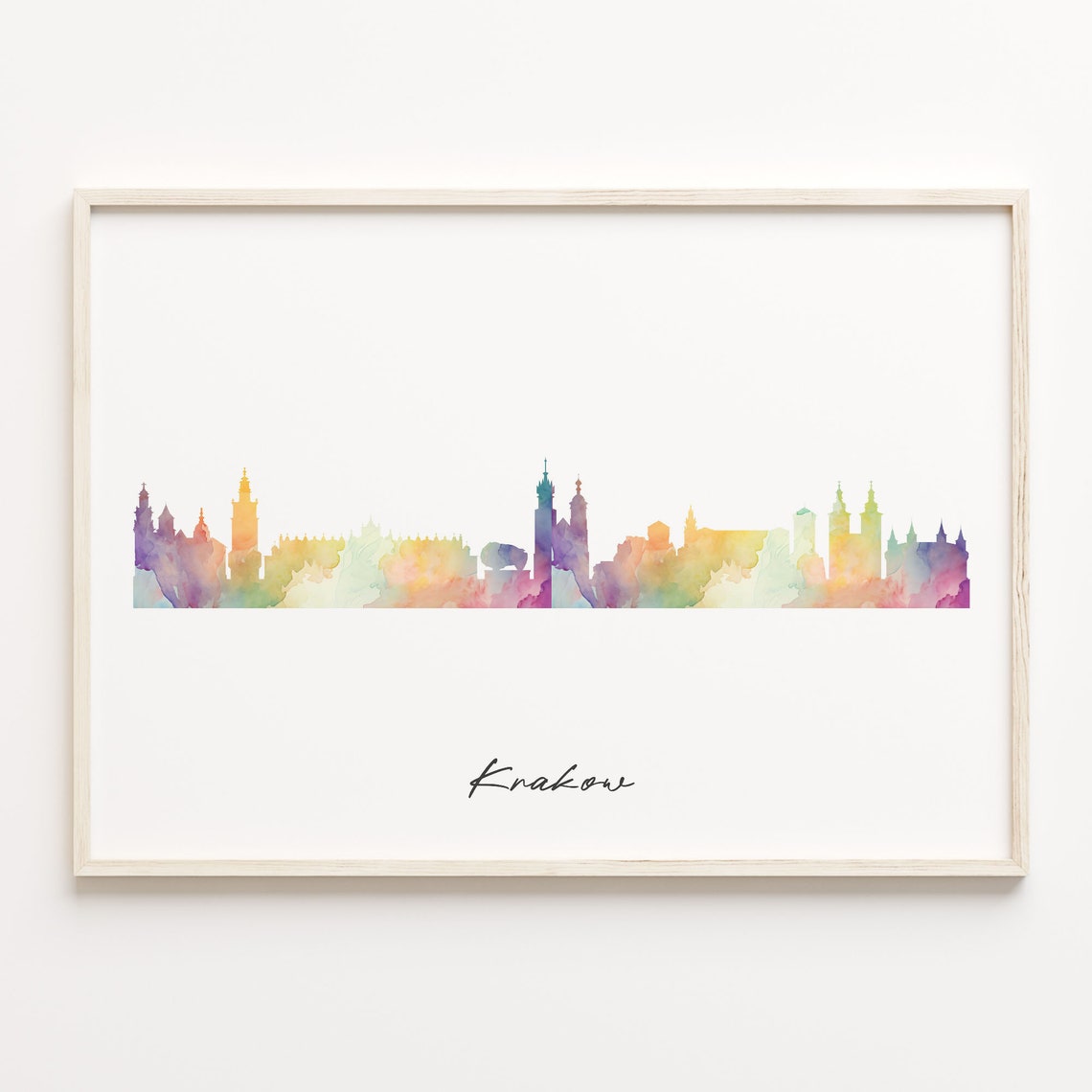 Krakow Poland Watercolor Skyline Historic Castle Cityscape Art Poster