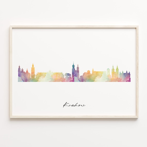 Krakow Poland Watercolor Skyline Historic Castle Cityscape Art Poster