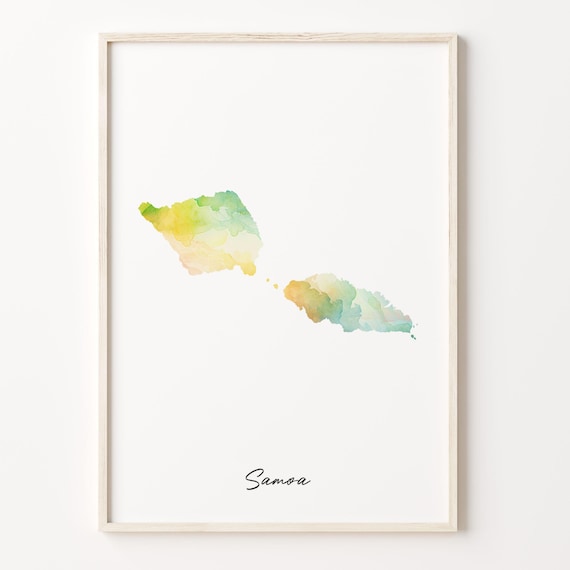 Samoa Islands Watercolor Country Map Poster in Soft Pastel Hues