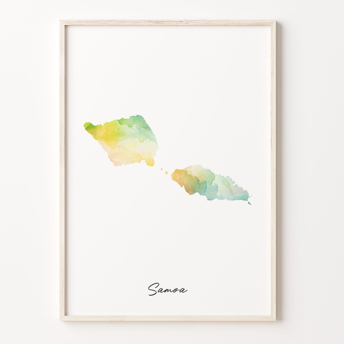 Samoa Islands Watercolor Country Map Poster in Soft Pastel Hues