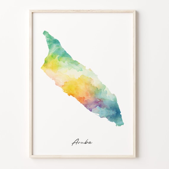 Aruba Island Watercolor Map Caribbean Country Shape Art Print