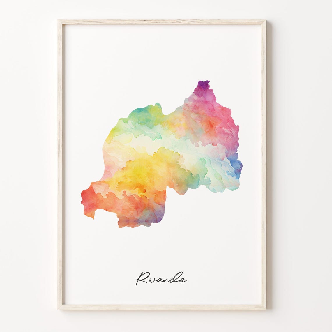 Rwanda Watercolor Map Poster Rainbow Country Outline Teacher Gift