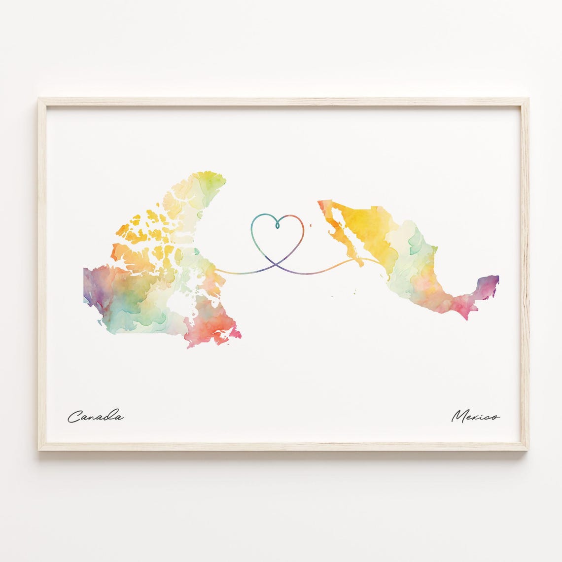 Canada To Mexico Watercolor Map Heart Borderless Love Gift Poster