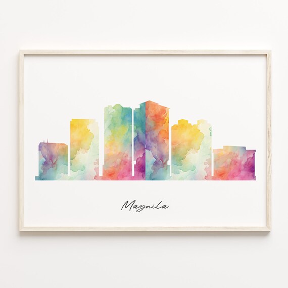 Maynila Philippines Rainbow Wash Watercolor Skyline Cityscape Poster