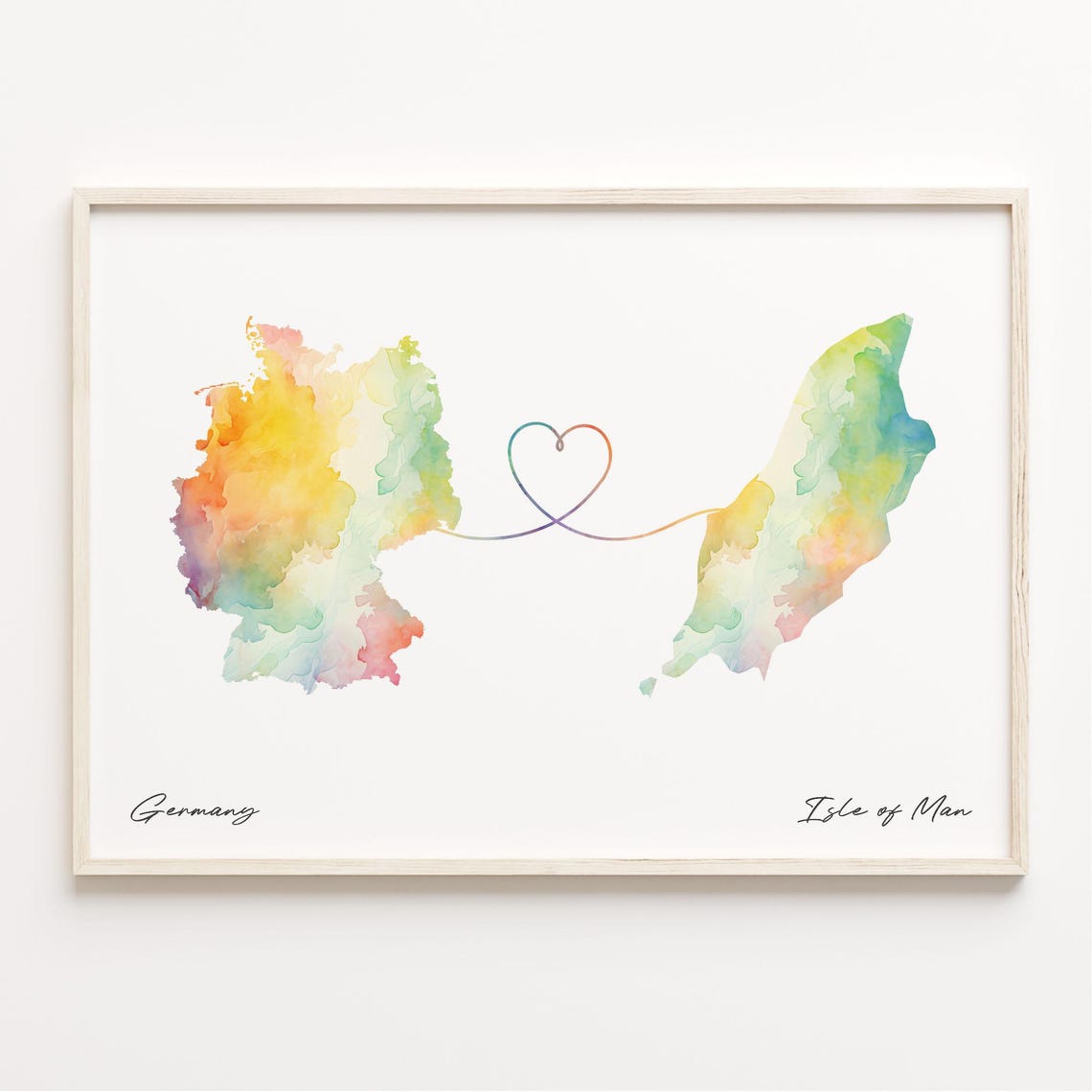 Germany To Isle Of Man Watercolor Heart Map Connection Poster