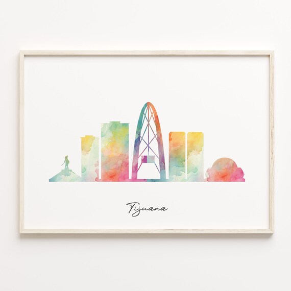 Tijuana Mexico Watercolor Skyline Arch Landmark Cityscape Souvenir Poster