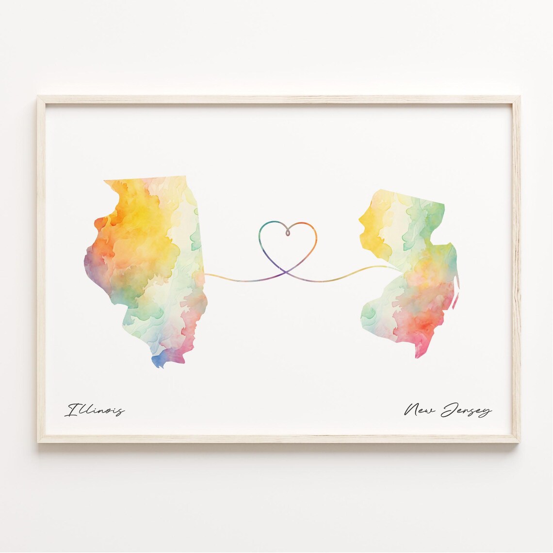 Illinois To New Jersey Watercolor Map Poster