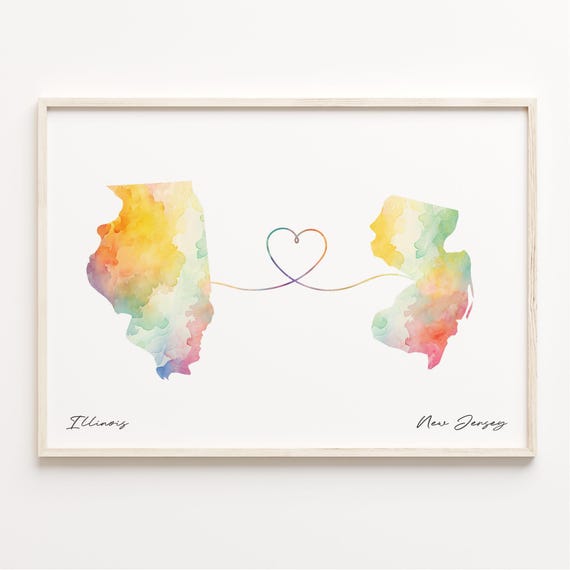Illinois To New Jersey Watercolor Map Poster