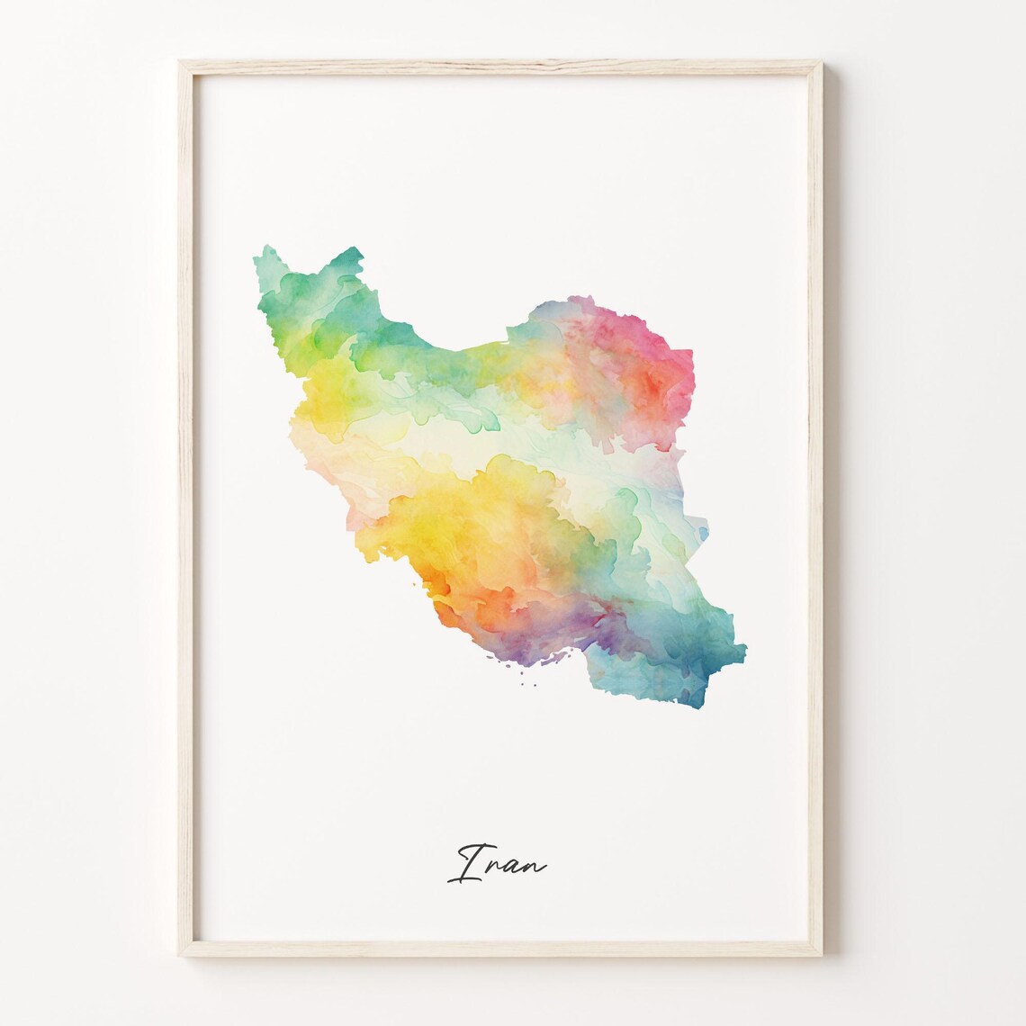 Iran Watercolor Map Print, Vibrant Country Decor