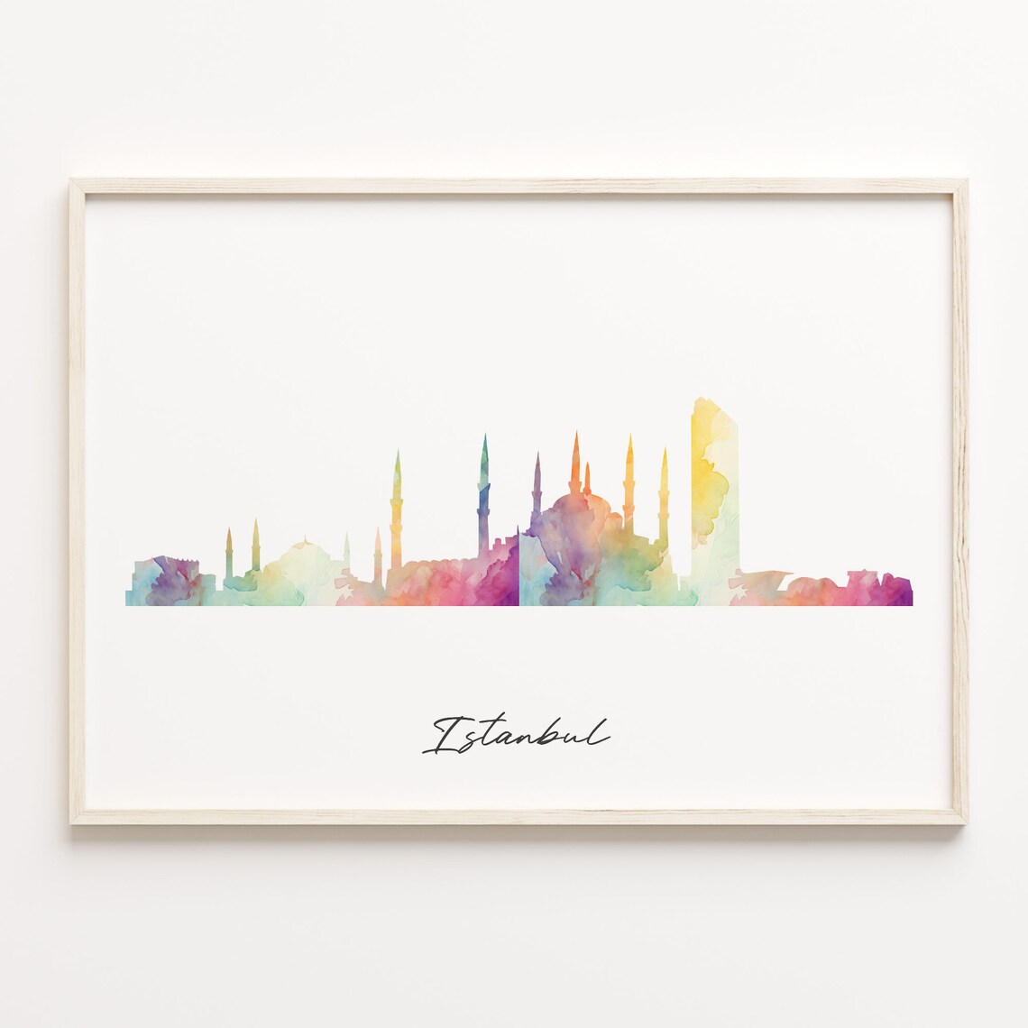 Istanbul Turkey Colorful Watercolor Skyline Cityscape Poster