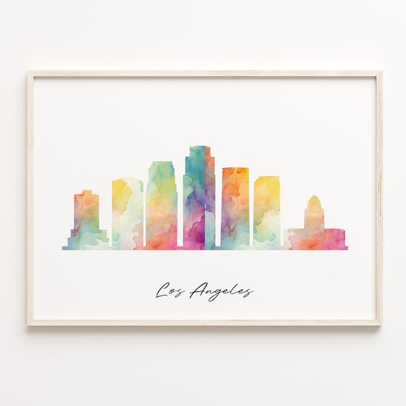 Los Angeles Watercolor Skyline Sunset Hued Cityscape Souvenir Poster