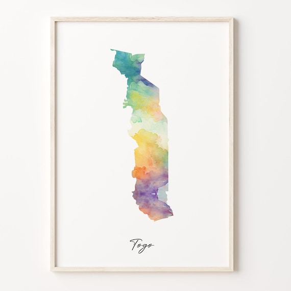 Togo Watercolor Map Country Art Poster Colorful Travel Wall Decor
