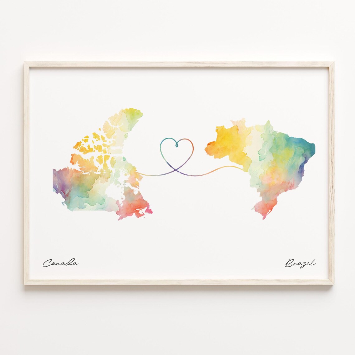 Canada to Brazil Watercolor Map Travel Poster