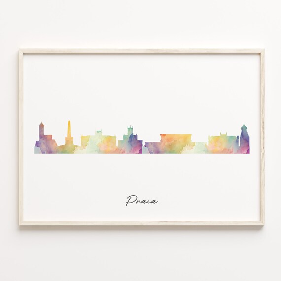 Praia Cape Verde Colorful Watercolor Skyline Cityscape Art Poster