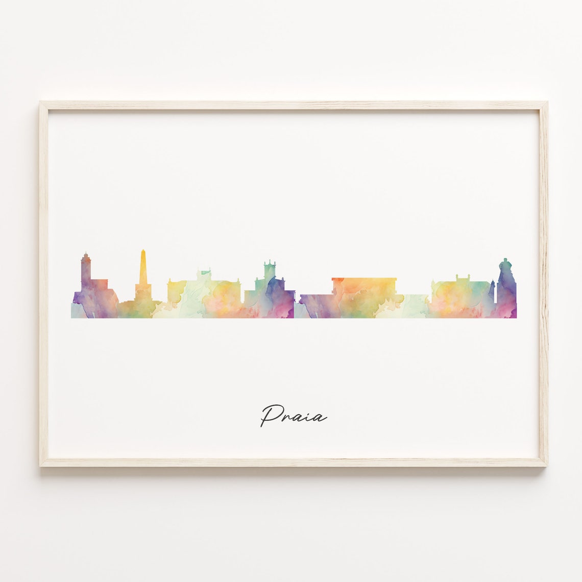 Praia Cape Verde Colorful Watercolor Skyline Cityscape Art Poster