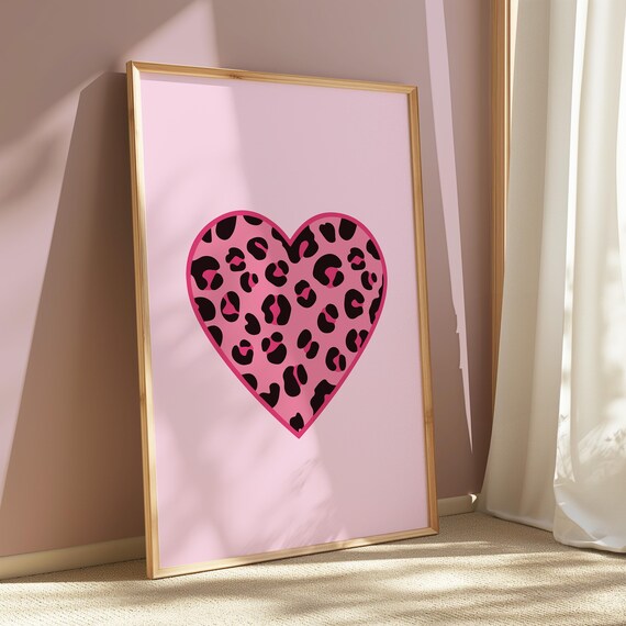 Pink Leopard Heart Girls Room Bold Preppy Animal Decor Poster