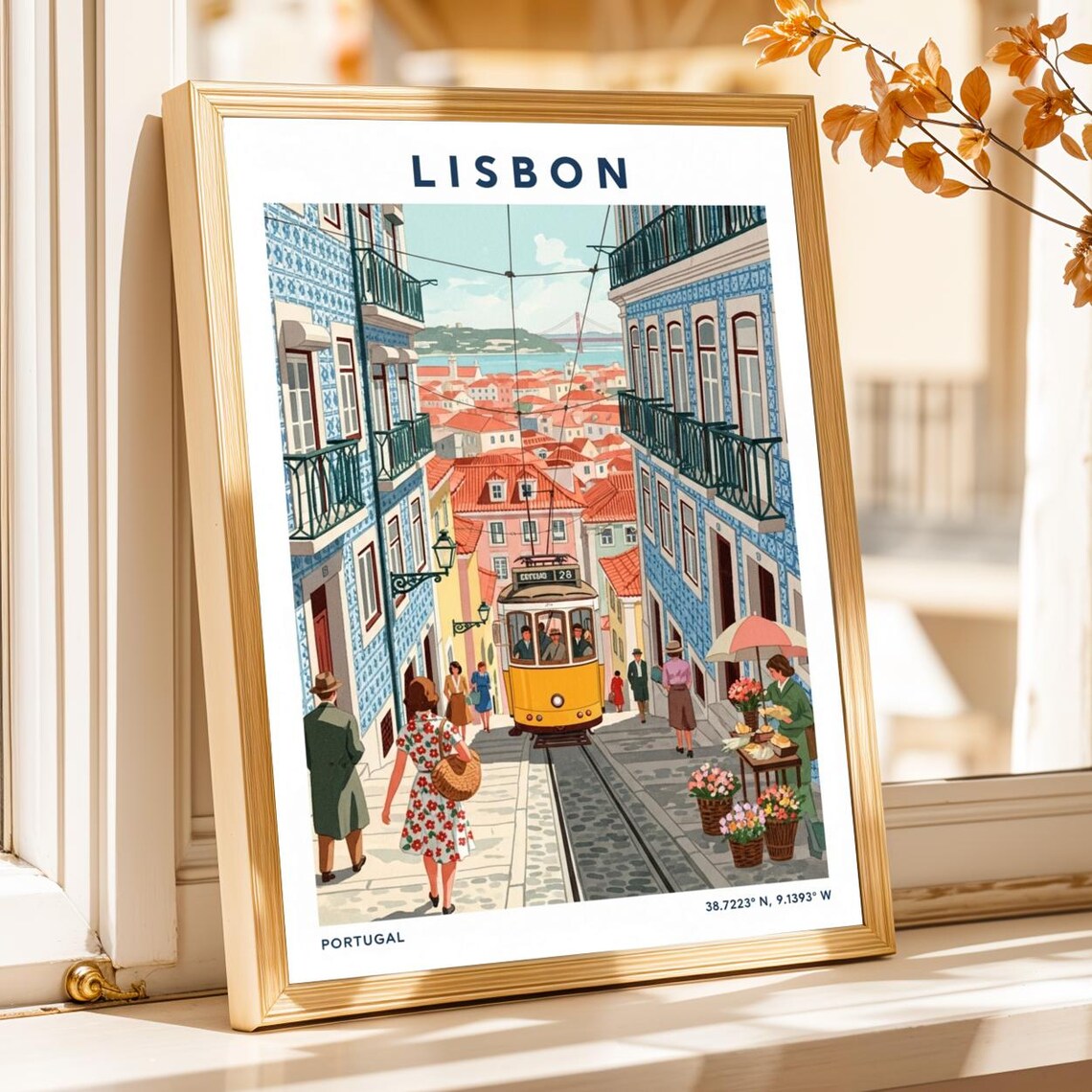 Lisbon Tram Print Vintage European Cityscape Travel Poster