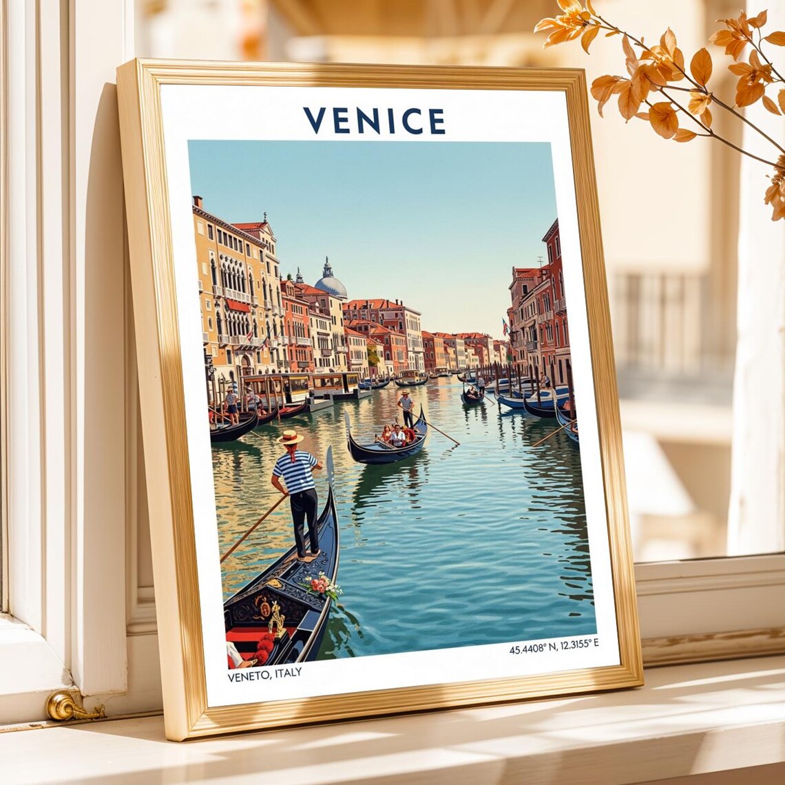 Venice Italy Gondolas Grand Canal Romantic Vintage Travel Poster