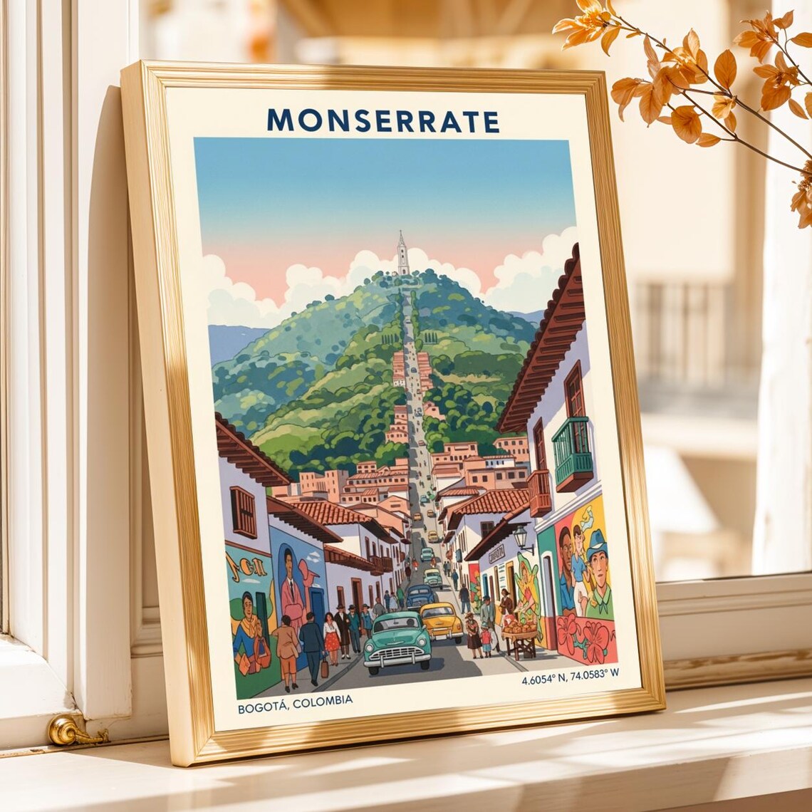 Bogota Colombia Monserrate Hill Colonial Street Travel Poster