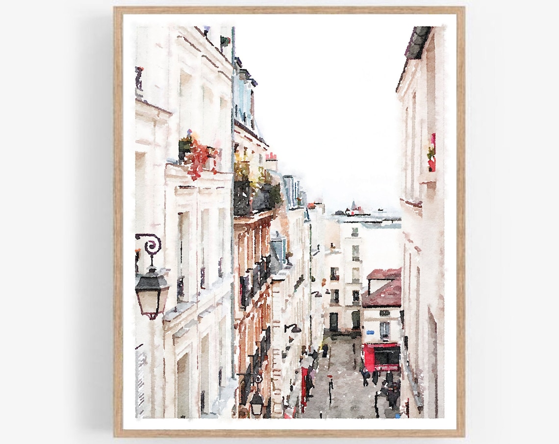 Paris Watercolor Travel Poster, French Street View