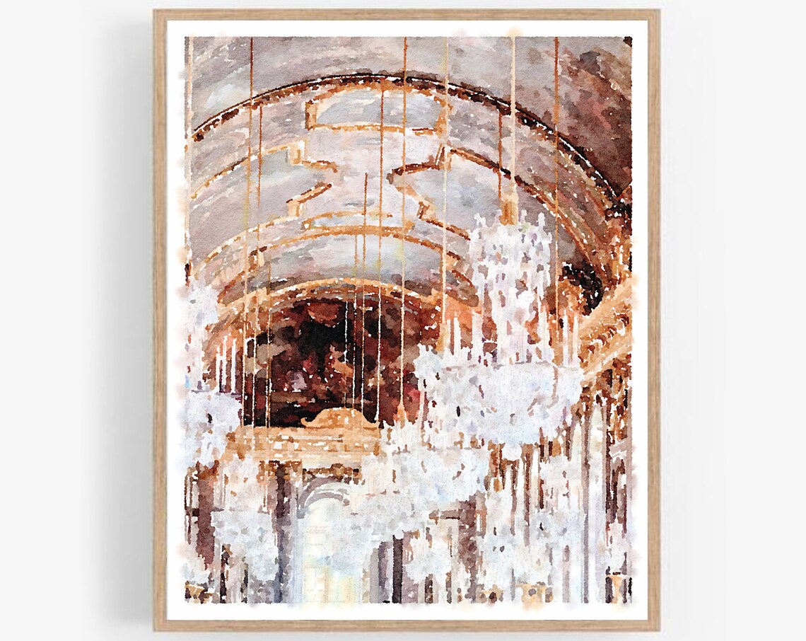 Palace Of Versailles Chandeliers Watercolor Art Print