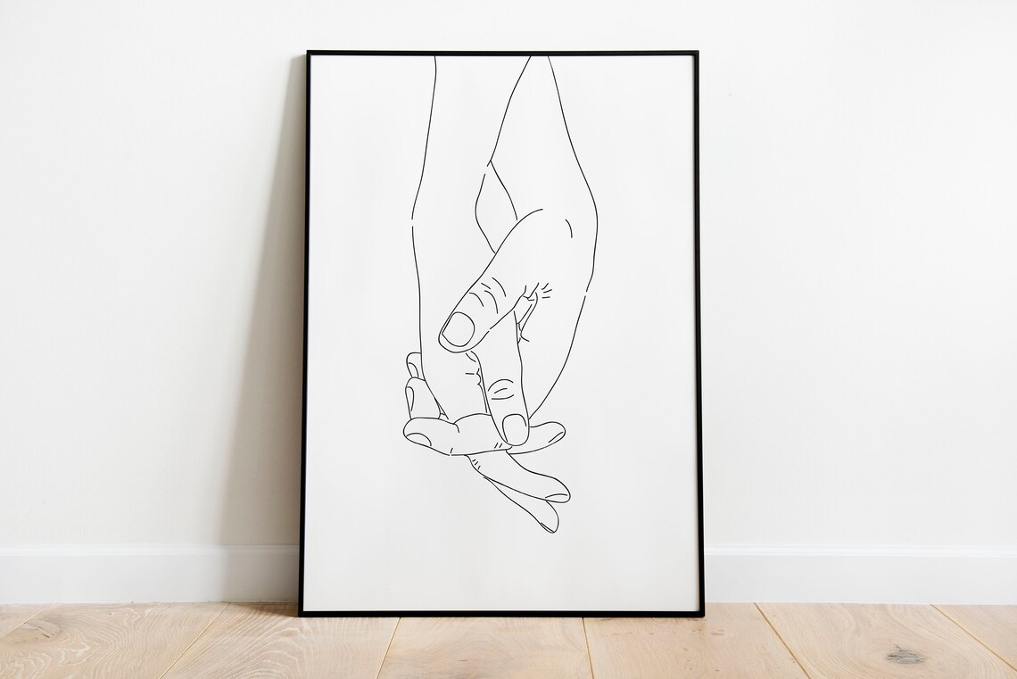 Holding Hands One Line Drawing Poster Minimalist Love Couple Decor